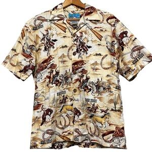 Paradise on a Hanger Western Cowboy Print Hawaiian Shirt Rodeo Horse Sz M Cotton
